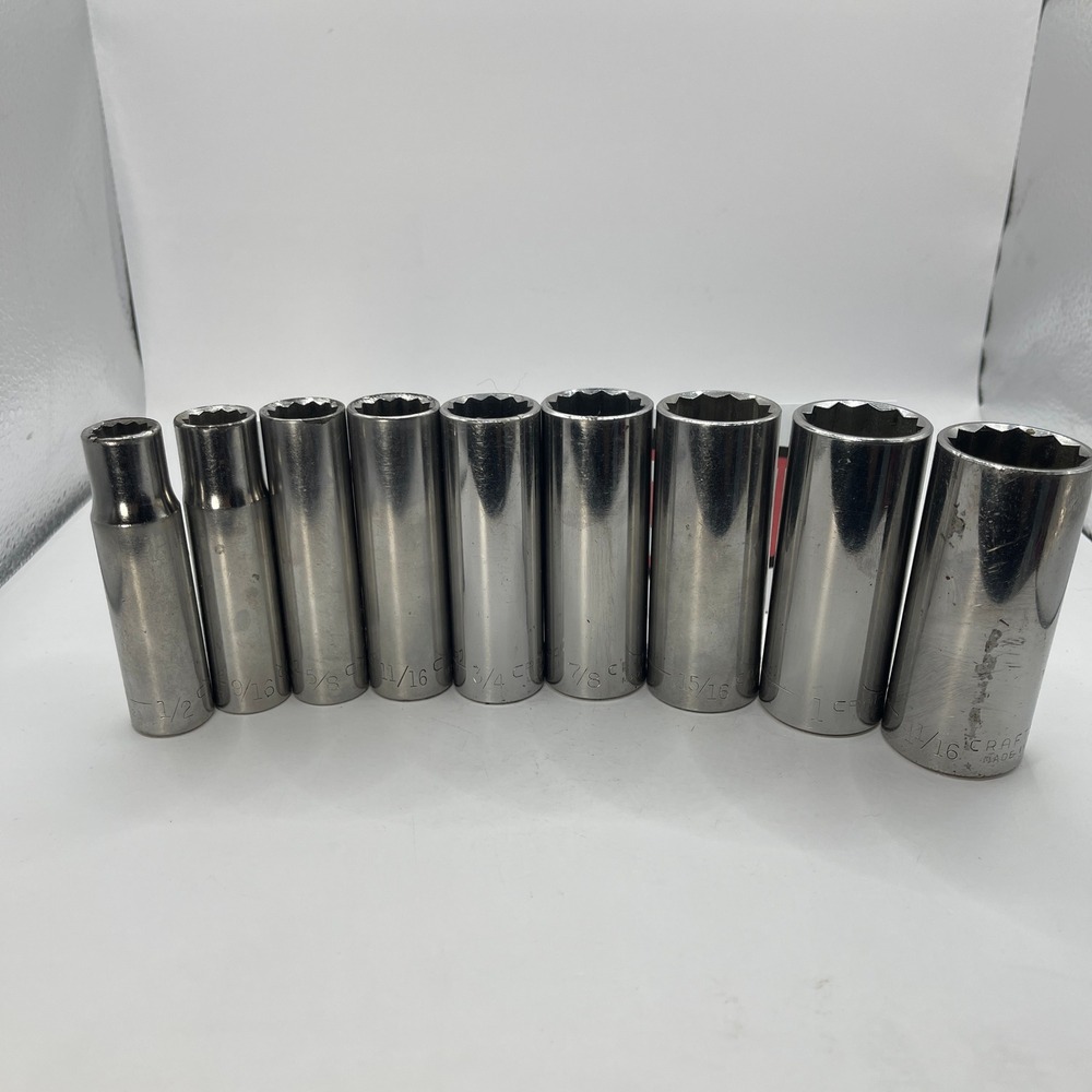 Craftsman 9pc 1/2 Drive Deep 12 Point SAE Sockets 1/2-1-1/16 USA G 47521-47532